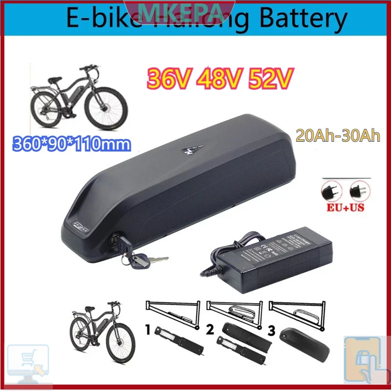 Ebike Battery 48V 20Ah Hailong - 36-48-52V Hailong-batterij met BMS, 20Ah en