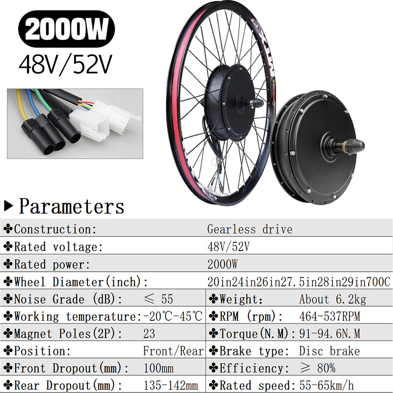 48V 2000W E-bike conversieonde - 72V 5000W Hub Motor Kit recensie en prijs